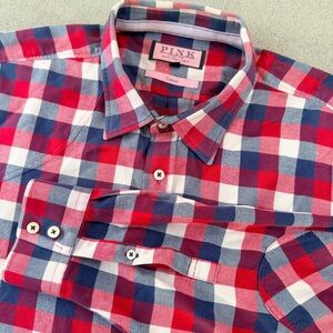 THOMAS PINK Red and Blue Plaid Men's Casual Shirt XL
